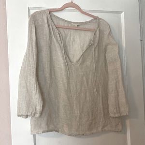Eileen Fisher 3/4 length sleeve natural linen shirt.